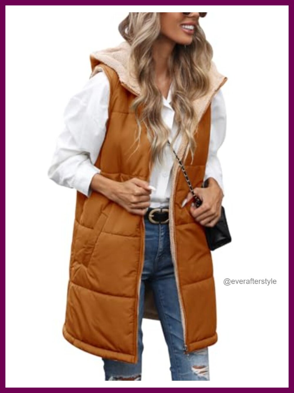 Women's Reversible Long Puffer Vest Sleeveless Zip Up Winter Warm Outerwear